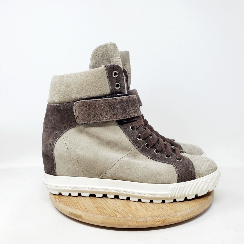 Miu Miu Hidden Wedge Sneaker Womens 37.5 Suede Lace Up Zip Boot Shoes